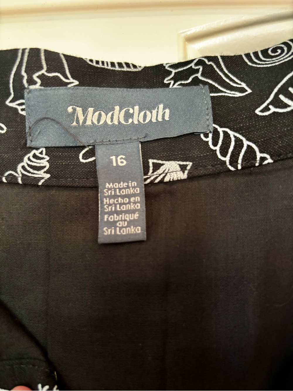 ModCloth Black Seashell Print A-Line Skirt with White Buttons - Picture 5 of 13